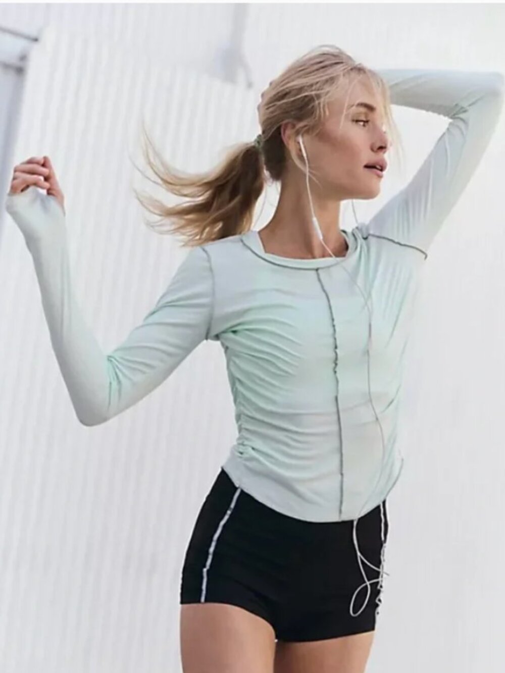 Free People FP Movement, Right On Run Layer Shirt, XS, Blue (Artic)